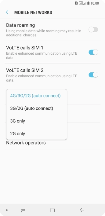 Press the required network mode.