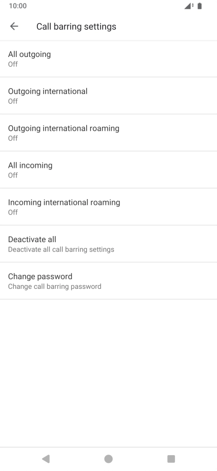 Press the required barring type.