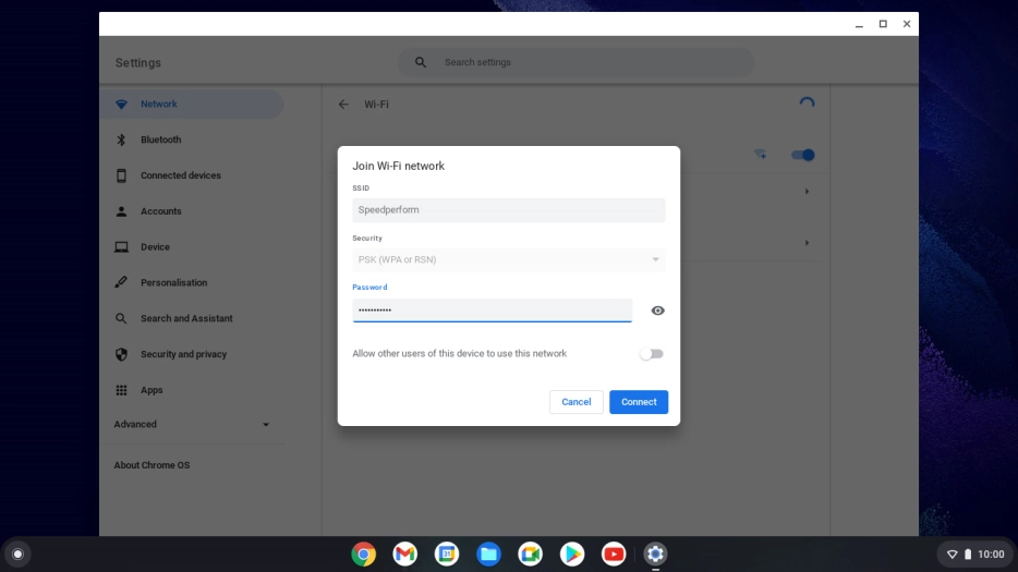 Key in the password for the Wi-Fi network and click Connect.
