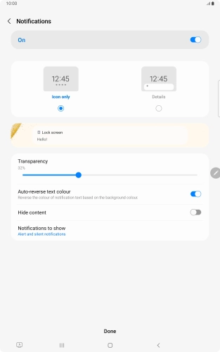 Press the required settings to turn them on or off.
