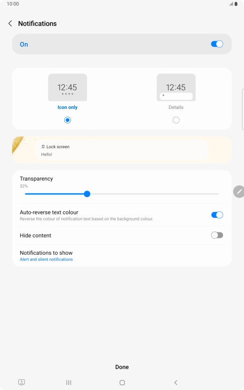 Press the required settings to turn them on or off.