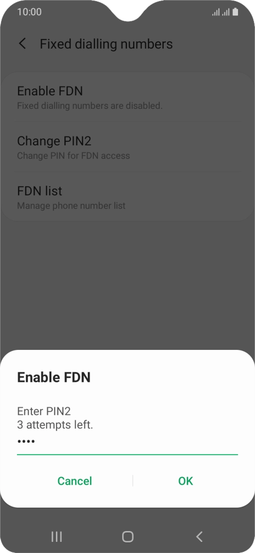 Key in your PIN2 and press OK. The default PIN2 is 0000.