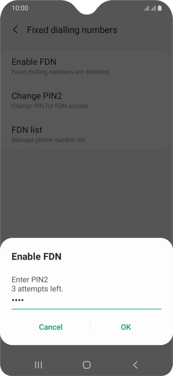 Key in your PIN2 and press OK. The default PIN2 is 0000.