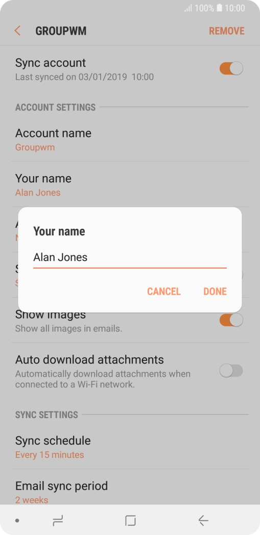 Key in the required sender name and press DONE.