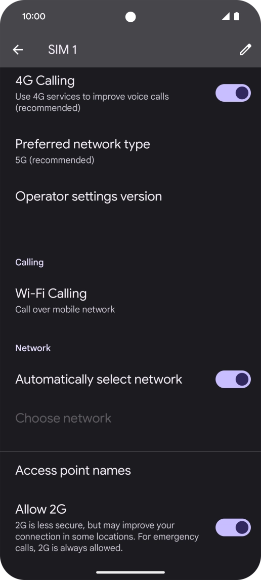 Press Preferred network type.