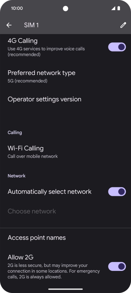 Press Preferred network type.