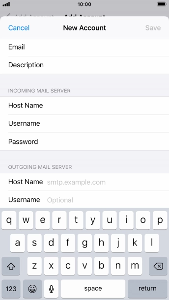 Press Host Name and key in the name of your email provider's outgoing server.
