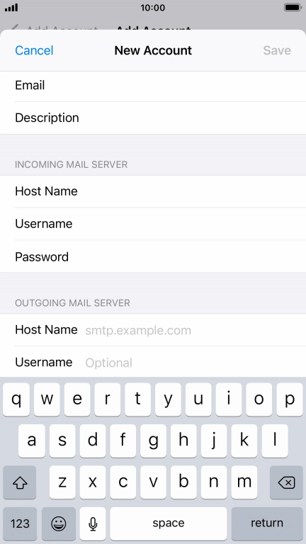 Press Host Name and key in the name of your email provider's outgoing server.