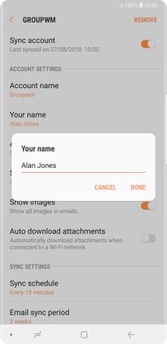 Key in the required sender name and press DONE.