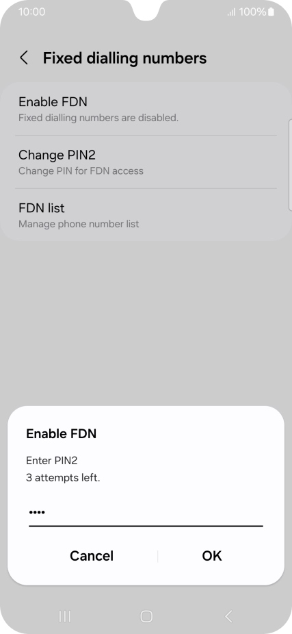 Key in your PIN2 and press OK. The default PIN2 is 0000.