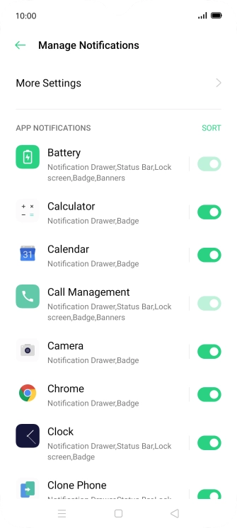 Press the indicators next to the required apps to turn the function on or off.
