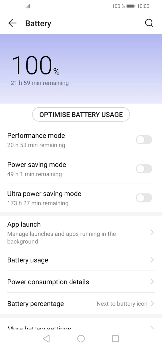Press the indicator next to the required setting to turn on the function.