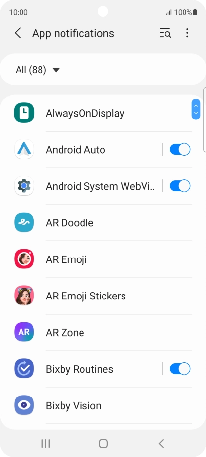 Press the indicators next to the required apps to turn the function on or off.