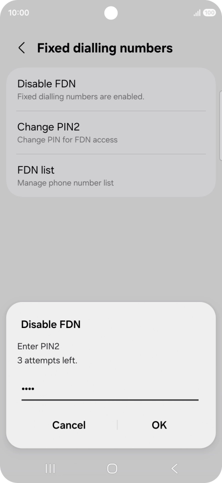 Key in your PIN2 and press OK. The default PIN2 is 0000.