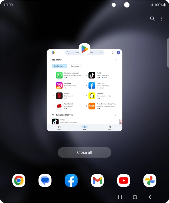 To end one running application, slide your finger upwards on the required application.