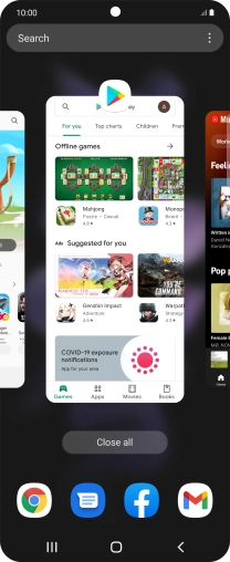 To end one running application, slide your finger upwards on the required application.