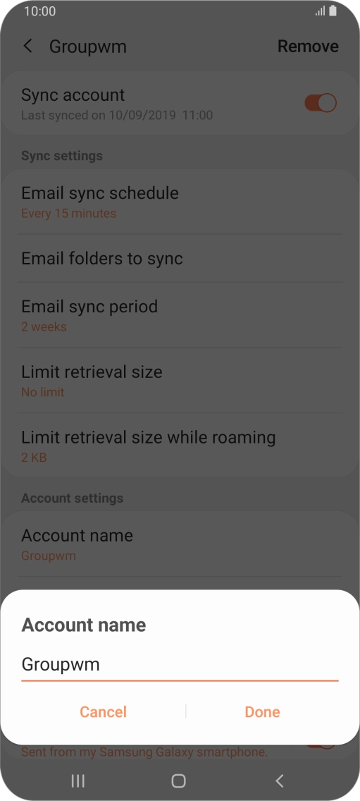 Key in the required name for the email account and press Done.