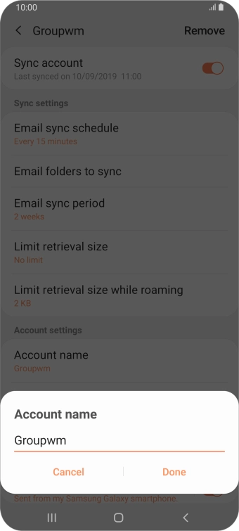 Key in the required name for the email account and press Done.