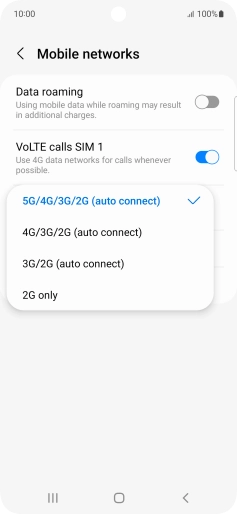 Press the required network mode.