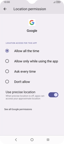 Press the required setting.