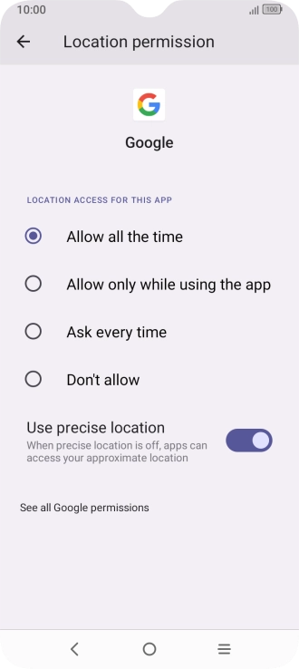 Press the required setting.