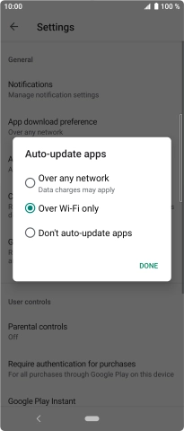 To turn on automatic update of apps using mobile network, press Over any network.