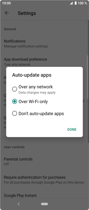 To turn on automatic update of apps using mobile network, press Over any network.