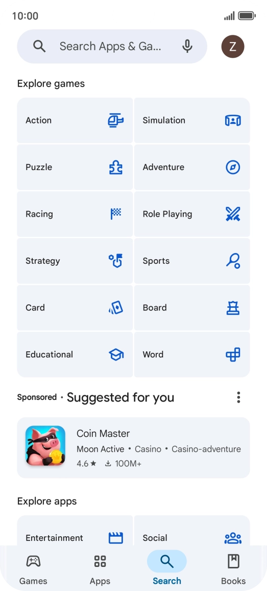 Press the search field.