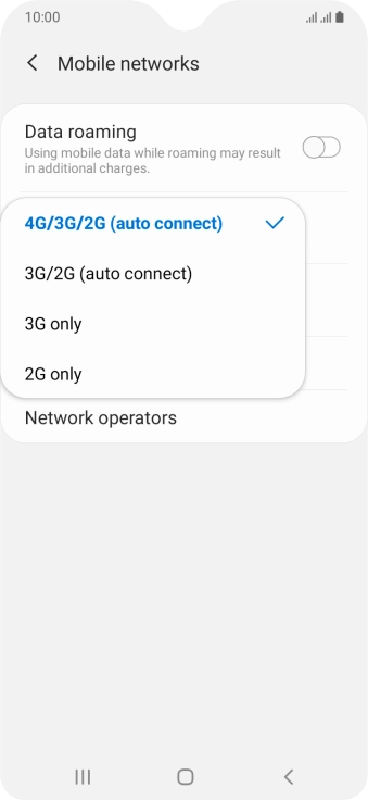 Press the required network mode.