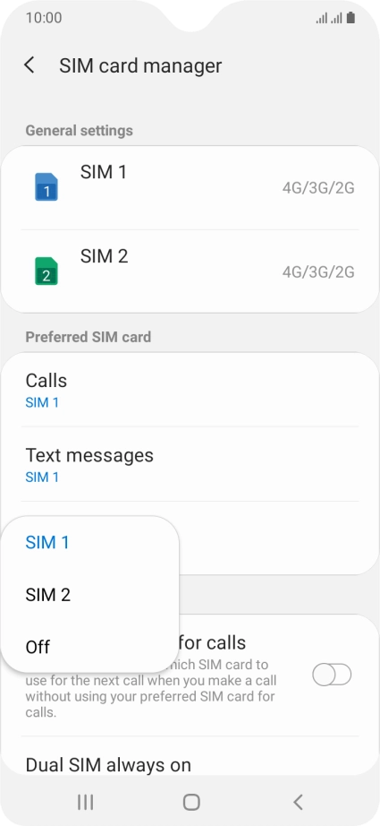 Press the required setting.