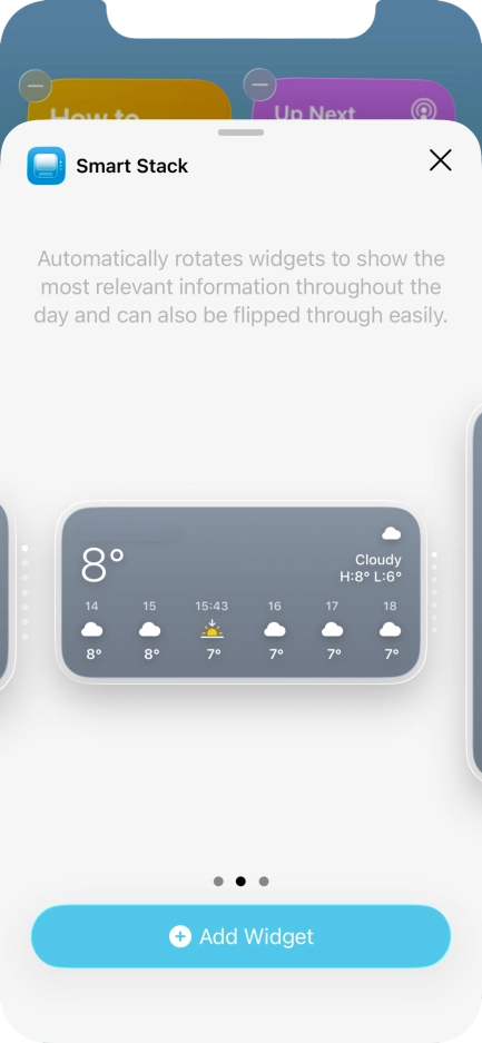 Slide your finger right or left on the screen to select the required widget size.