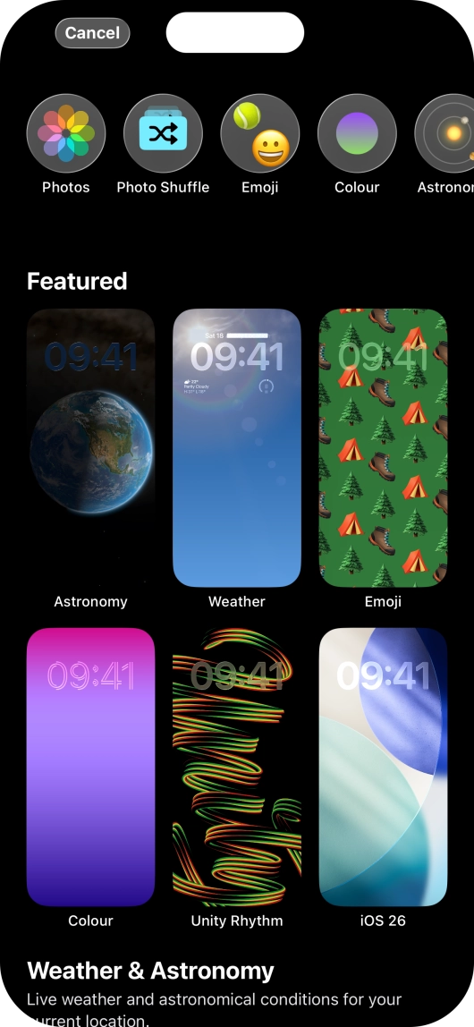 Press the required category and follow the instructions on the screen to select the required background image.