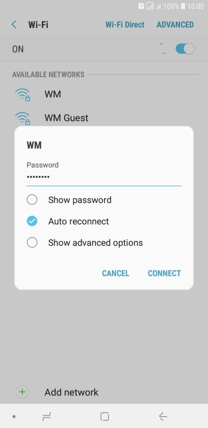 Key in the password for the Wi-Fi network and press CONNECT.
