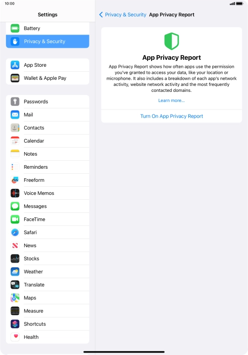 Press Turn On App Privacy Report to turn on the function.