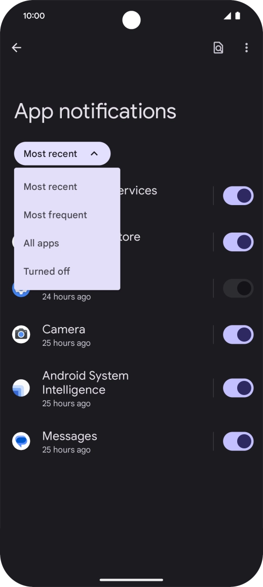 Press the required setting.