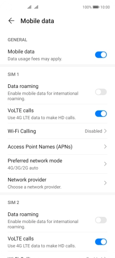 Press Access Point Names (APNs) below the required SIM.