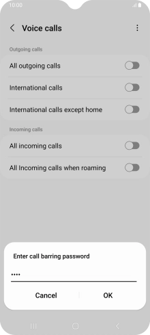 Key in your barring password and press OK.