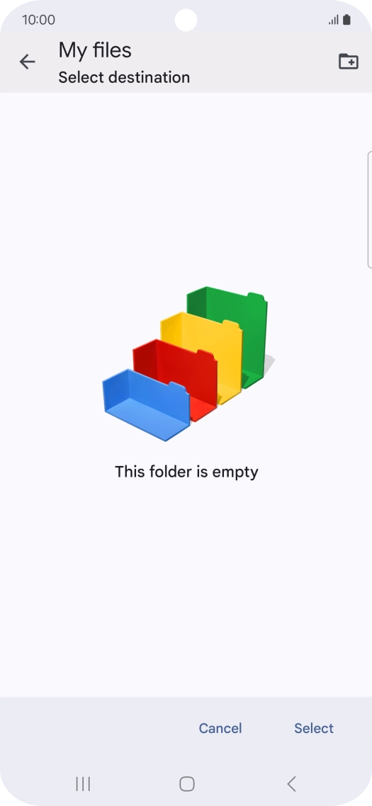 To create a new folder, press the new folder icon and follow the instructions on the screen to create a new folder.