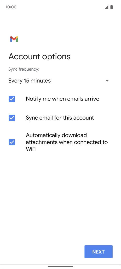 If this screen is displayed, you email account has been recognised and set up automatically. Follow the instructions on the screen to key in more information and finish setting up your phone.
