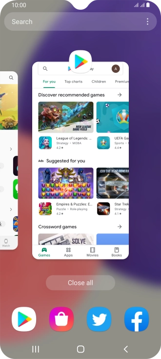 To end one running application, slide your finger upwards on the required application.
