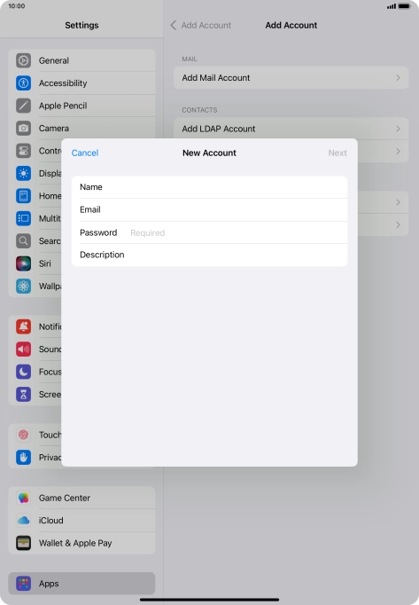 Press Password and key in the password for your email account.