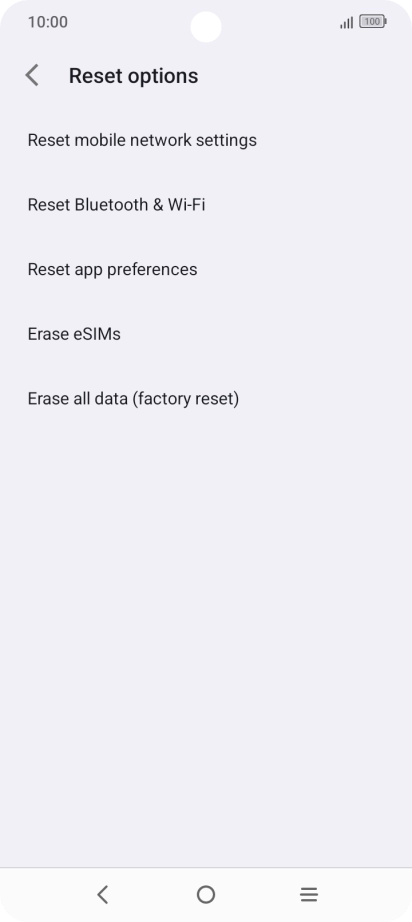 Press Erase all data (factory reset).