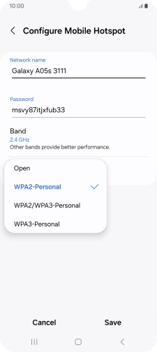 Press WPA3-Personal to password protect your Wi-Fi hotspot.