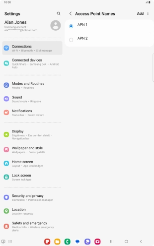 Press the field next to the data connection to activate it.