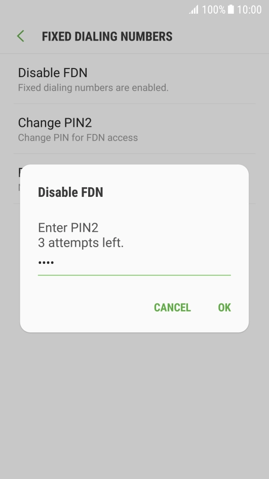 Key in your PIN2 and press OK. The default PIN2 is 0000.