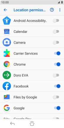 Press the indicator next to the required application to turn the function on or off.