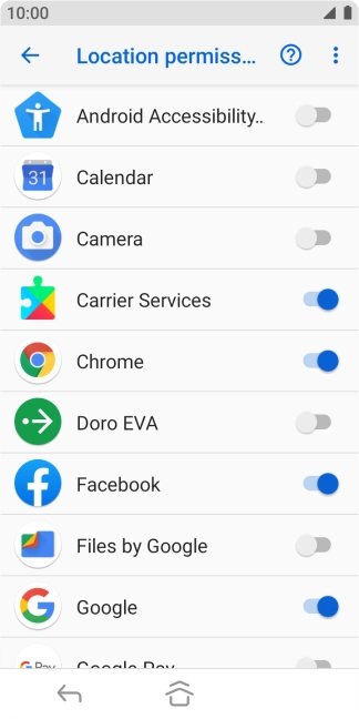 Press the indicator next to the required application to turn the function on or off.