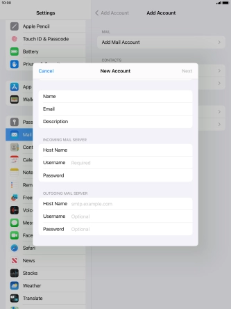 Press Username and key in the username for your email account.