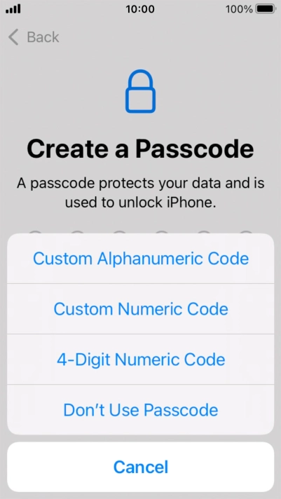 Follow the instructions on the screen to turn on use of phone lock code or press Don't Use Passcode.