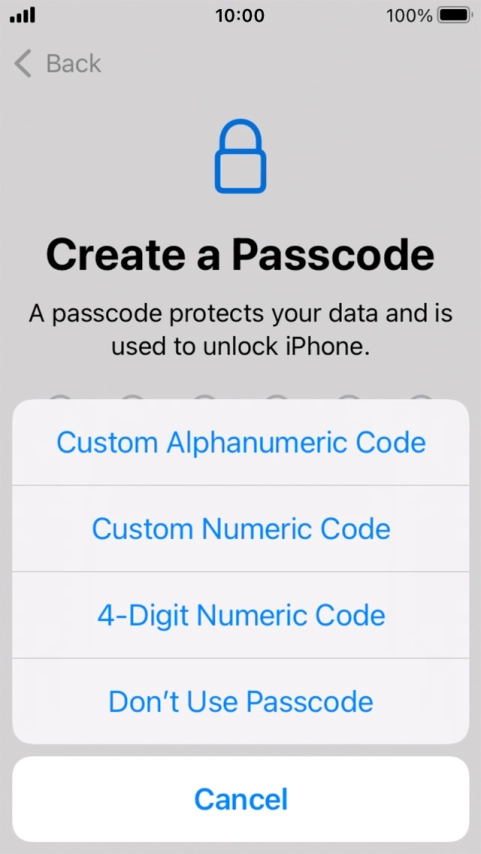 Follow the instructions on the screen to turn on use of phone lock code or press Don't Use Passcode.